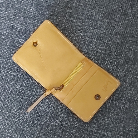 Pink Flower on Yellow Leather Women's Card Holder - Picture 2 of 5